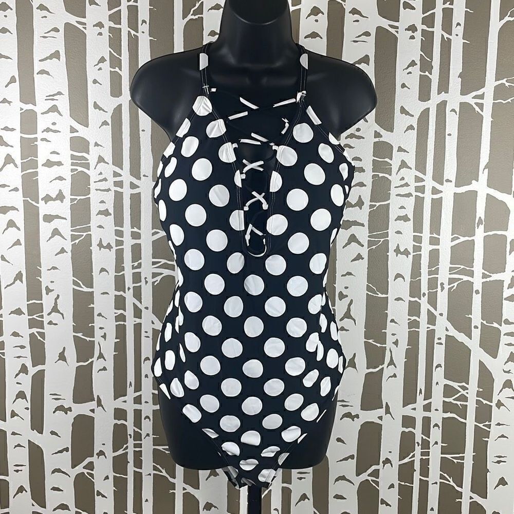 La Blanca Black & White Polka Dot One Piece Swimsuit sz 20W